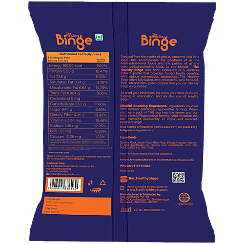 The Healthy Binge Quinoa Crispies - Smokey BBQ, Guilt Free Snacking, Helps Blood Sugar & Cholesterol, 40 g Pouch 