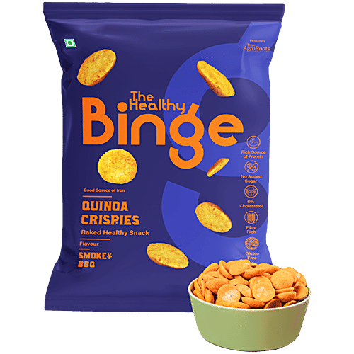 The Healthy Binge Quinoa Crispies - Smokey BBQ, Guilt Free Snacking, Helps Blood Sugar & Cholesterol, 40 g Pouch 