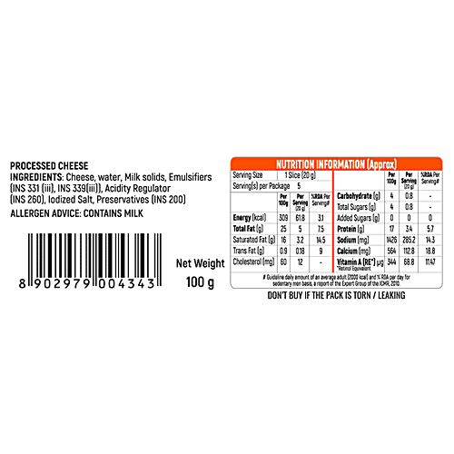 Buy Cavins Processed Cheese Slices Rich In Calcium, Fat & Protein