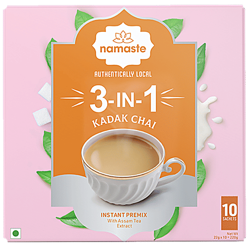 Namaste Chai 3-In-1 Instant Tea Premix - Kadak Chai, Assam, Ready Mix, Authentically Local, 220 g (10 Sachet x 22 g each) Authentically Local
 Kadak Chai
