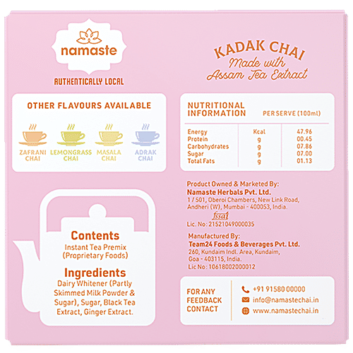Namaste Chai 3-In-1 Instant Tea Premix - Kadak Chai, Assam, Ready Mix, Authentically Local, 220 g (10 Sachet x 22 g each) Authentically Local
 Kadak Chai
