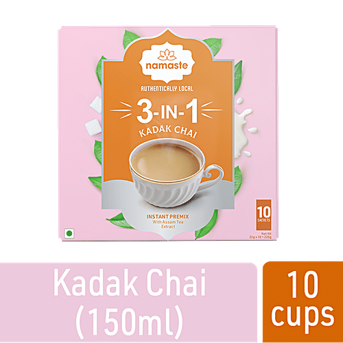 Namaste Chai 3-In-1 Instant Tea Premix - Kadak Chai, Assam, Ready Mix, Authentically Local, 220 g (10 Sachet x 22 g each) Authentically Local
 Kadak Chai