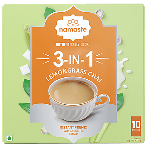 Namaste Chai 3-In-1 Instant Tea Premix - Lemongrass Flavour, Assam Tea, Ready Mix, Authentically Local, 220 g (10 Sachet x 22 g each) Authentically Local
 3-in-1 Instant Premix