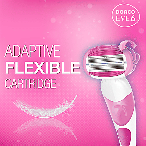 Dorco Eve 6 Razor System - With 2 Cartridges, Vitamin E, Aloe Vera, Argan Oil, Open Flow For Easy Rinsing, For A Smooth Shave, 2 pcs  