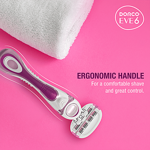 Dorco Eve 6 Razor System - With 2 Cartridges, Vitamin E, Aloe Vera, Argan Oil, Open Flow For Easy Rinsing, For A Smooth Shave, 2 pcs  