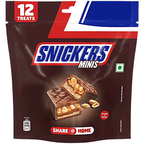 Snickers Minis Chocolate Pack, 138 g (12x11.5 g) Loaded With Peanuts, Nougat, & Caramel
