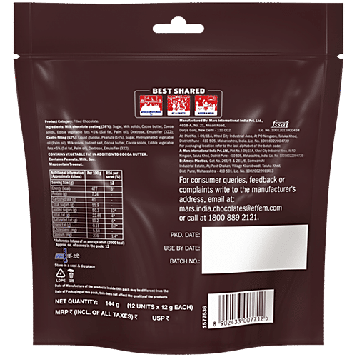 Snickers Family Treats Peanut Chocolate Treats Inside, 144 g (12 pcs x 12 g each)