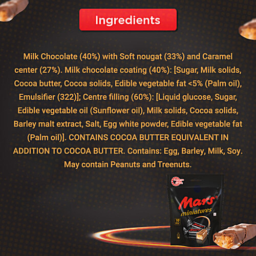 Mars Miniatures Nougat & Caramel Filled Chocolates, 100 g (10 N x 10 g Each) Soft Nougat and Caramel
Delicious Chocolate Layer
Irresistible Treat