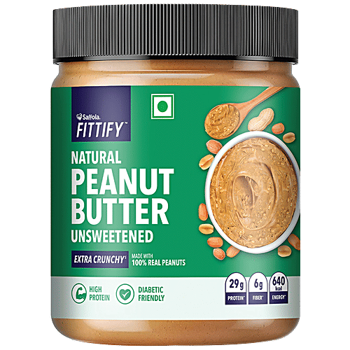Saffola FITTIFY Natural Peanut Butter Unsweetened Extra Crunchy, 200 g Jar 