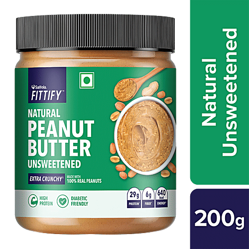 Saffola FITTIFY Natural Peanut Butter Unsweetened Extra Crunchy, 200 g Jar 