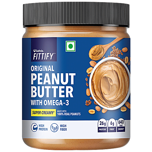 Saffola FITTIFY Original Peanut Butter With Omega-3 Super Creamy, 200 g Jar