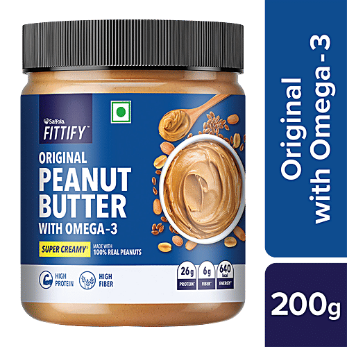 Saffola FITTIFY Original Peanut Butter With Omega-3 Super Creamy, 200 g Jar