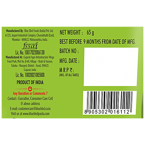 Blue Bird 5 Minutes Pasta Creamy Cheese Macaroni - Lip Smacking Taste, Rich In Carbohydrates & Proteins, 65 g  
