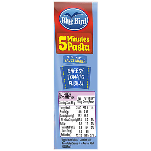 Blue Bird 5 Minutes Pasta Cheesy Tomato Fusilli With Tasty Sauce Maker - Spicy & Creamy, 65 g  