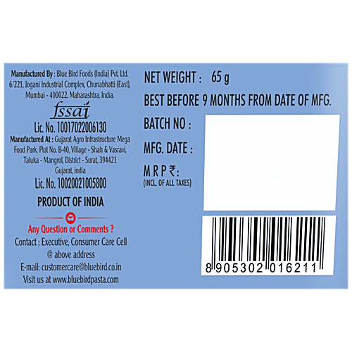 Blue Bird 5 Minutes Pasta Cheesy Tomato Fusilli With Tasty Sauce Maker - Spicy & Creamy, 65 g  