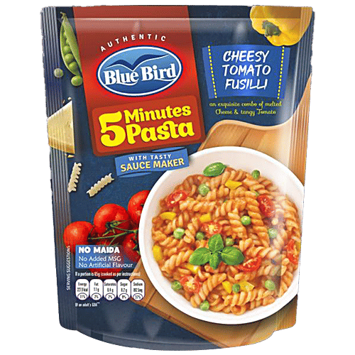 Blue Bird 5 Minutes Pasta Cheesy Tomato Fusilli With Tasty Sauce Maker - Spicy & Creamy, 65 g  