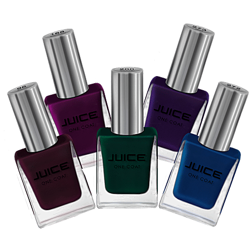 Juice Nail Polish - Mahogany, Pearly Magenta, Pearly Forest, Sapphire Blue, Eminence, Zero-chip, Heavily Pigmented, 55 ml (Pack of 5) 