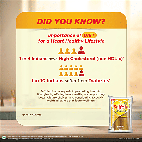 Saffola Gold Multi-Source Rice Bran & Corn Edible Oil, 910 g Pouch Fortified with Vitamins, Triple Anti-Oxidant System, Good MUFA PUFA Balance