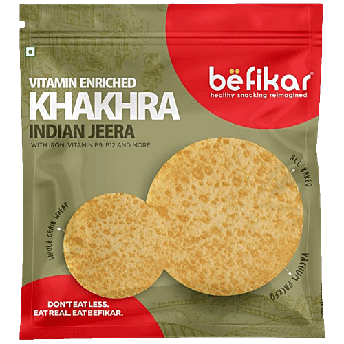 Befikar Vitamin Enriched Khakhra - Indian Jeera, Rich In Iron, Baked, Cholesterol Free, 180 g  