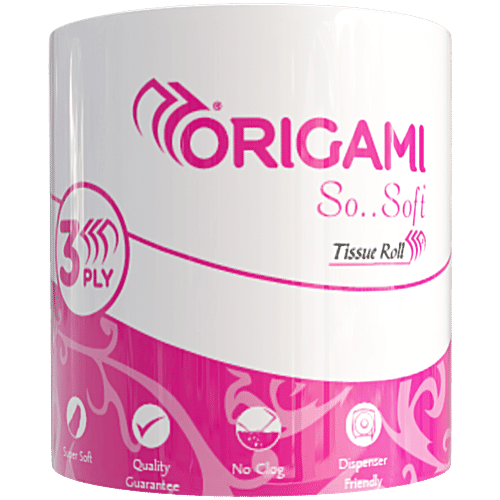 Origami 3 Ply Toilet Tissue Paper Roll, 340 Pulls  Super soft & safe
 Anti-clog feature
 Multi layer strength
