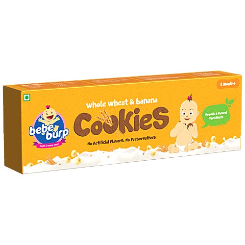 Bebe Burp Whole Wheat & Banana Cookies - Organic Baby Food, No Preservatives, 8 Months+, 150 g