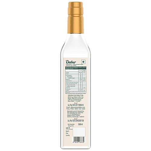 Dabur Virgin Coconut Oil - Cold Pressed, Natural, Unrefined, Helps Boost Immunity, 500 ml Bottle 