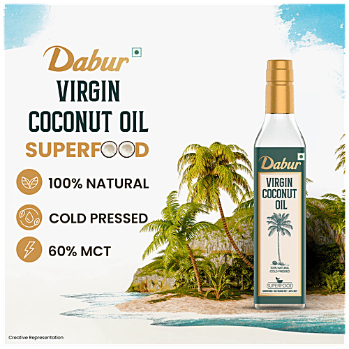 Dabur Virgin Coconut Oil - Cold Pressed, Natural, Unrefined, Helps Boost Immunity, 500 ml Bottle 