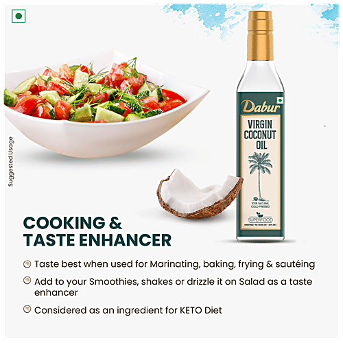 Dabur Virgin Coconut Oil - Cold Pressed, Natural, Unrefined, Helps Boost Immunity, 500 ml Bottle 