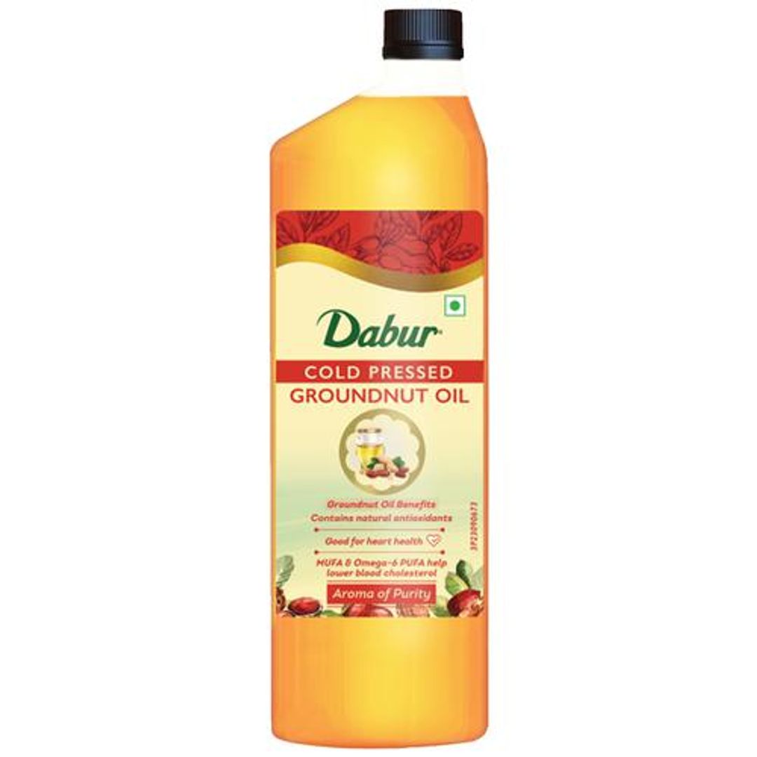 Dabur Cold Pressed Groundnut Cooking Oil - Perfect Blend of Health, Taste & Aroma, Promotes Heart Health & Lowers Cholesterol Levels, 1 L Bottle