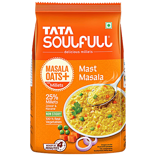 Tata Soulfull Masala Oats+ With 25% Millets, Mast Masala, Non-Sticky, 500 g Pouch