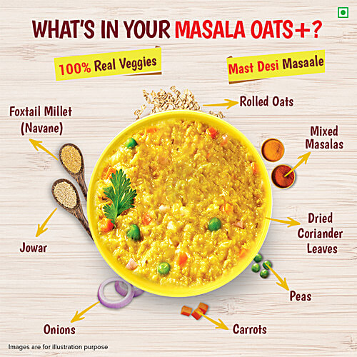 Tata Soulfull Masala Oats+ With 25% Millets, Mast Masala, Non-Sticky, 500 g Pouch