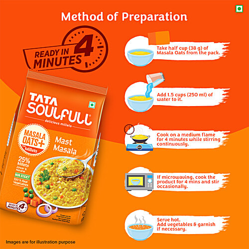Tata Soulfull Masala Oats+ With 25% Millets, Mast Masala, Non-Sticky, 500 g Pouch