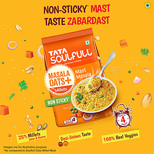 Tata Soulfull Masala Oats+ With 25% Millets, Mast Masala, Non-Sticky, 500 g Pouch