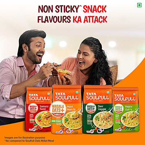 Tata Soulfull Masala Oats+ With 25% Millets, Mast Masala, Non-Sticky, 500 g Pouch
