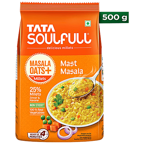 Tata Soulfull Masala Oats+ With 25% Millets, Mast Masala, Non-Sticky, 500 g Pouch