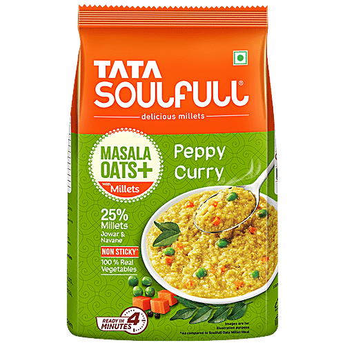 Tata Soulfull Masala Oats+ With 25% Millets, Peppy Curry, Non-Sticky, 500 g Pouch 