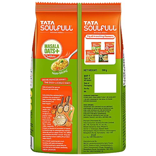 Tata Soulfull Masala Oats+ With 25% Millets, Peppy Curry, Non-Sticky, 500 g Pouch 