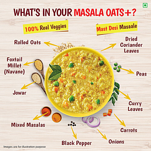 Tata Soulfull Masala Oats+ With 25% Millets, Peppy Curry, Non-Sticky, 500 g Pouch 