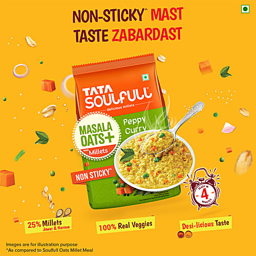 Tata Soulfull Masala Oats+ With 25% Millets, Peppy Curry, Non-Sticky, 500 g Pouch 