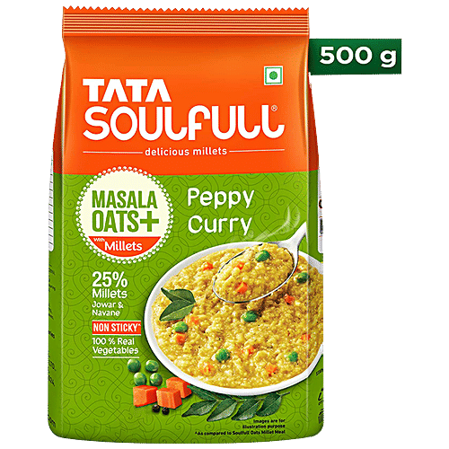 Tata Soulfull Masala Oats+ With 25% Millets, Peppy Curry, Non-Sticky, 500 g Pouch 