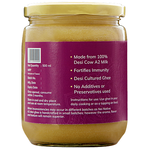 Nei Native A2 Cultured Cow Ghee - Rich In Flavour & Aroma, 500 ml  