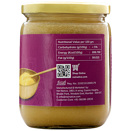 Nei Native A2 Cultured Cow Ghee - Rich In Flavour & Aroma, 500 ml  