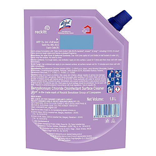 Lizol All In One Disinfectant Surface - Lavender, 1.8 L Refill Pack 