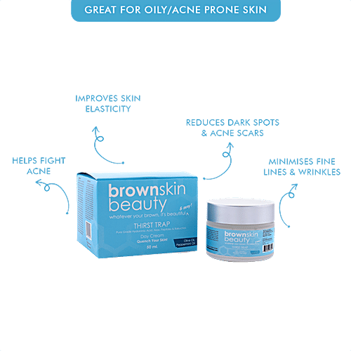 BrownSkin Beauty Thirst Trap Day Cream - Pure Grade Hyaluronic Acid & Aloe, For Oily, Acne-Prone Skin, 50 ml  