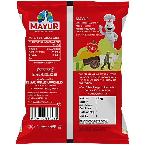 Mayur Wheat Flour/Super Fine Atta - High In Protein & Fibre, No Preservatives, 1 kg