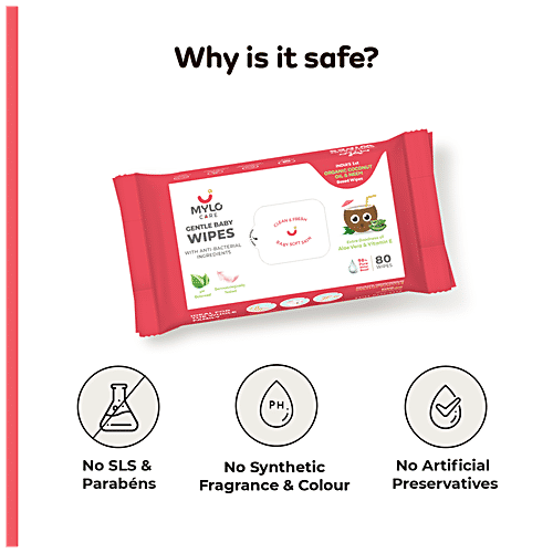 Mylo Care Baby Cleansing Wipes - With Lid, Gentle With 98% Pure Water, Organic Coconut Oil & Neem, 80 pcs (Pack of 6) 