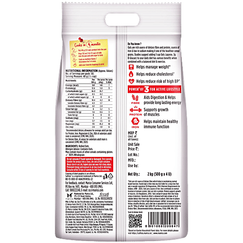 Saffola Rolled Oats - Natural With High Protein & Fibre, Healthy Cereals, Value Pack, 1 kg (Pack of 2) 