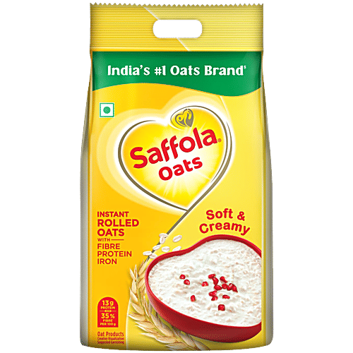 Saffola Rolled Oats - Natural With High Protein & Fibre, Healthy Cereals, Value Pack, 1 kg (Pack of 2) 