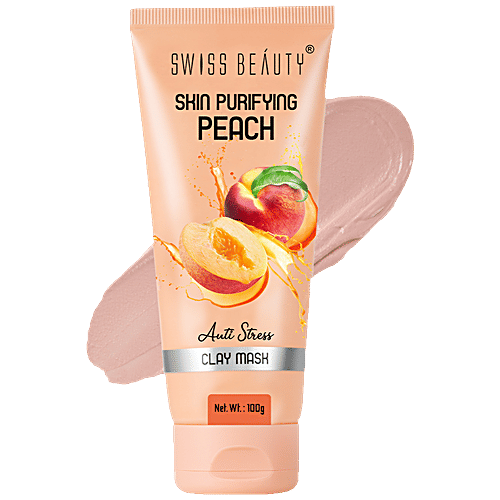 Swiss Beauty Skin Purifying Peach Anti Stress Clay Mask - Unclogs Pores, Removes Dark Circles, 100 g