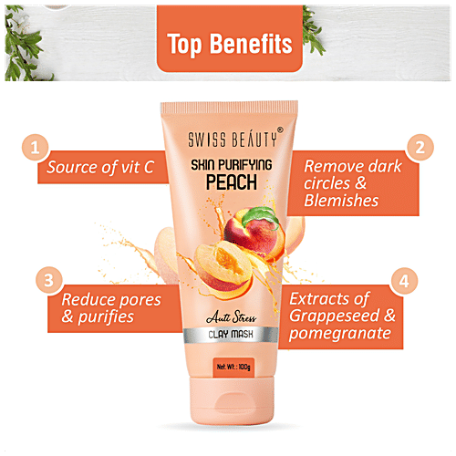 Swiss Beauty Skin Purifying Peach Anti Stress Clay Mask - Unclogs Pores, Removes Dark Circles, 100 g